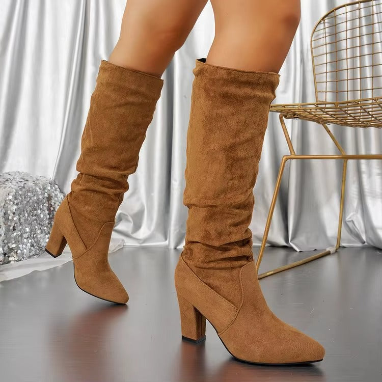 Women suede zipper knee high boot